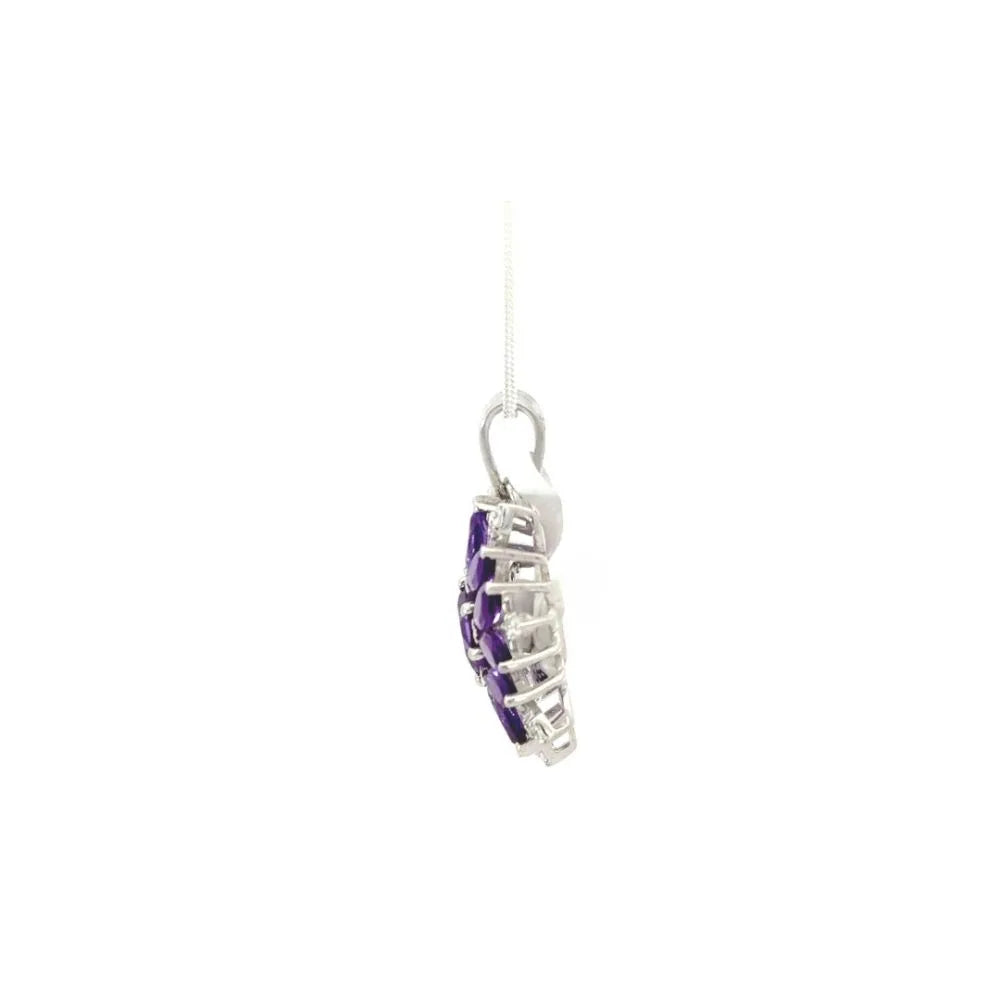 100% Natural Amethyst & Round Cut American Diamond Flower Pendant Fine Jewelry