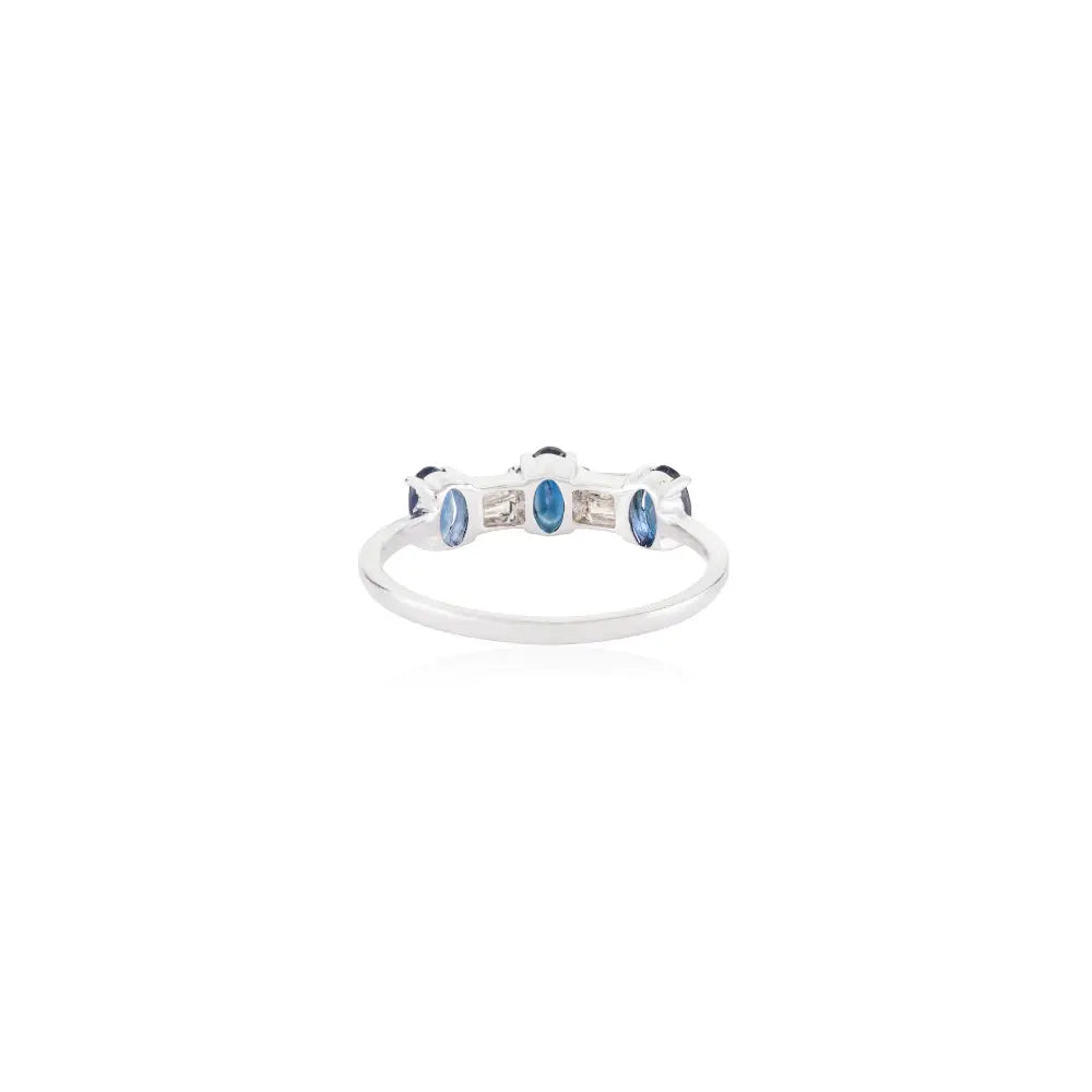 Newly Design 14K Solid White Gold Blue Sapphire & Diamond Three Stone Ring Custom Jewelry