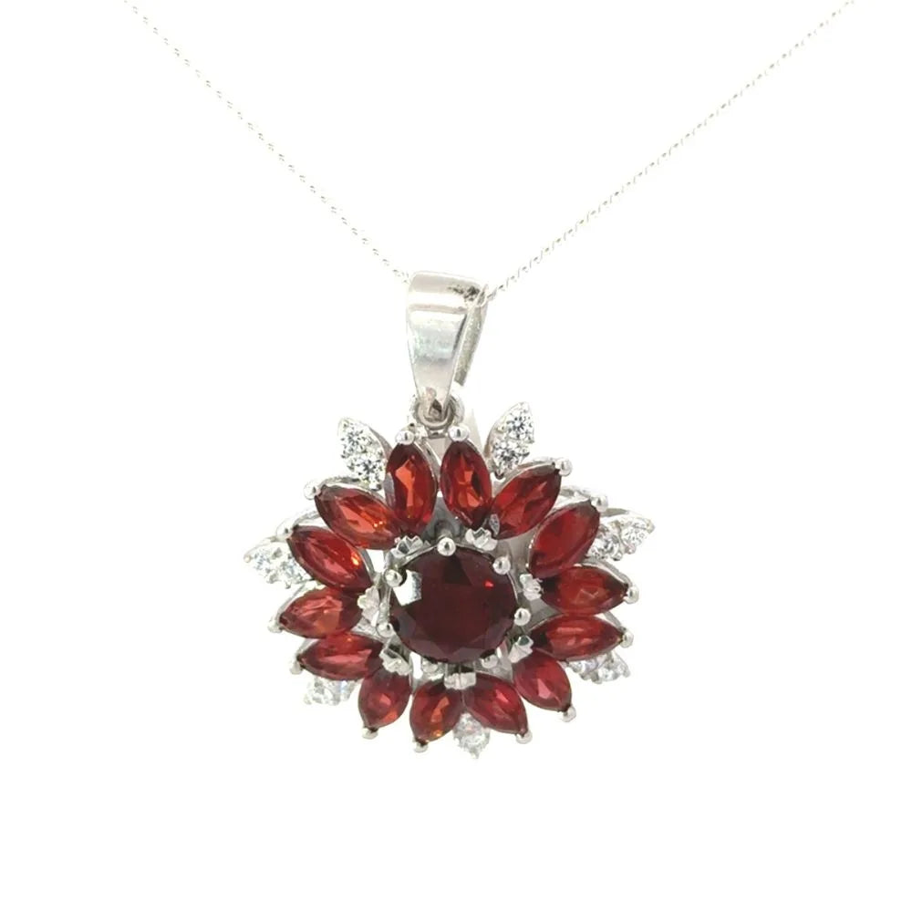 New Arrivals 925 Solid Silver Natural Red Garnet & American Diamond Statement Pendant