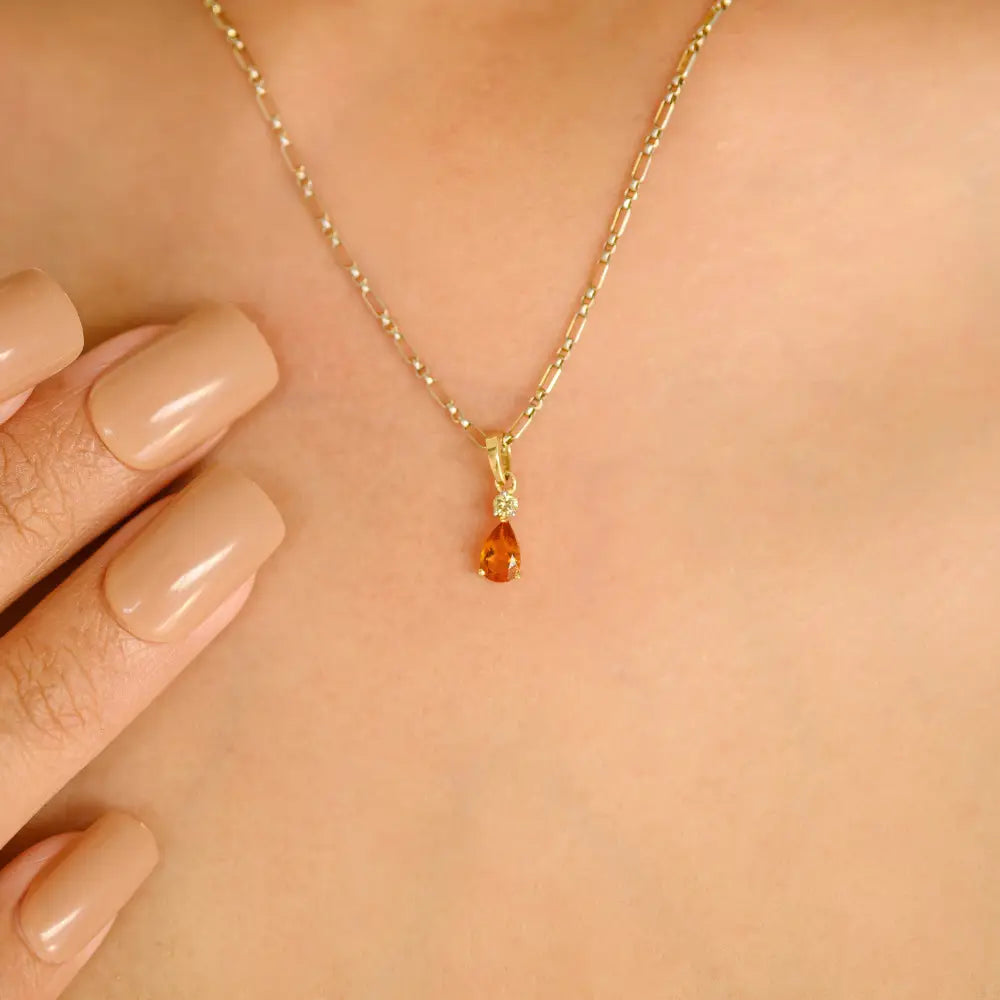 Ring Earrings & Pendant Citrine & Diamond 3 Pcs Combo Jewelry Set Solid Yellow Gold