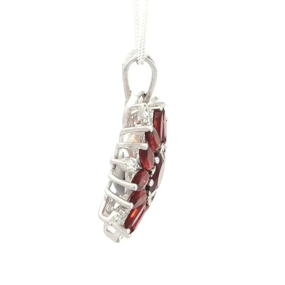 New Arrivals 925 Solid Silver Natural Red Garnet & American Diamond Statement Pendant