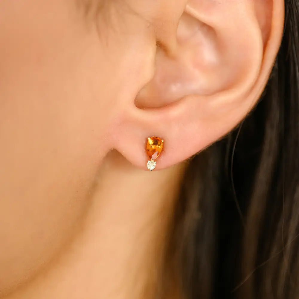 Ring Earrings & Pendant Citrine & Diamond 3 Pcs Combo Jewelry Set Solid Yellow Gold