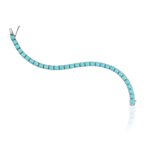 Gorgeous 925 Sterling Silver Natural Turquoise December Birthstone Unisex Tennis Bracelet