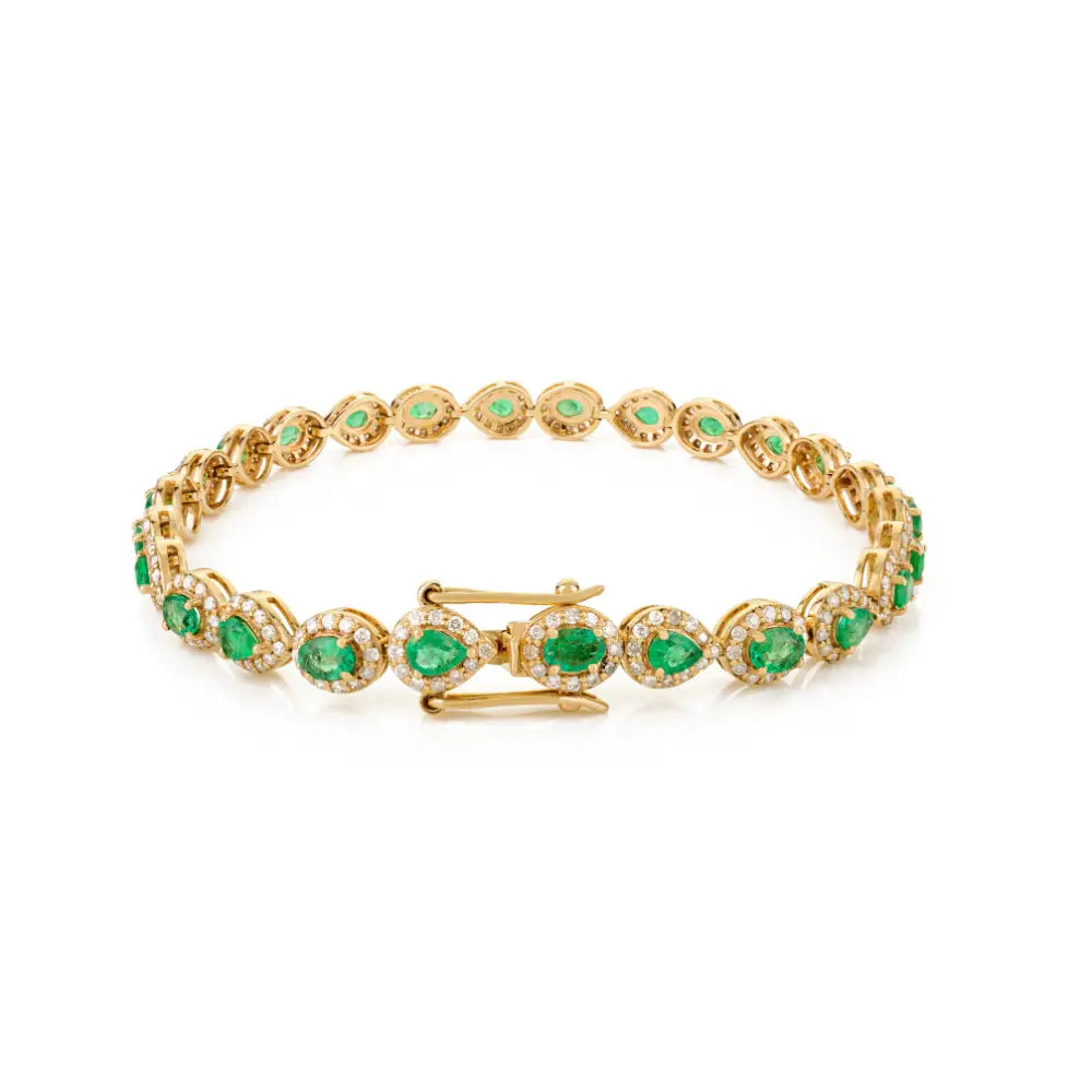 Custom Zambian Emerald & Diamond Stack Tennis Bracelet Wholesale 14K Yellow Gold Jewelry