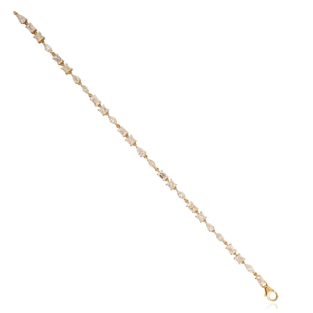 Mixed Shape Diamond 18K Solid Yellow Gold Prong Set Tennis Bracelet Designer Jewelry