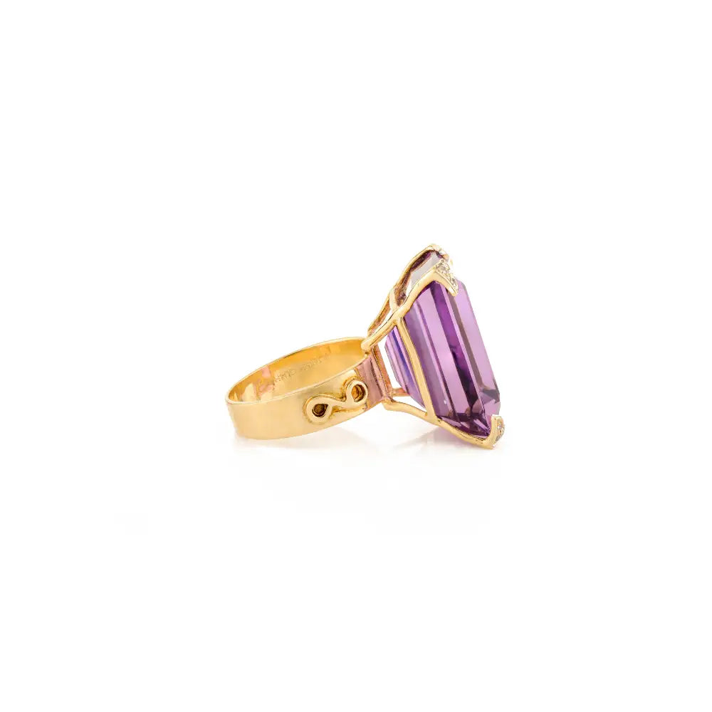 February Birthstone Genuine Amethyst & Diamond Cocktail Ring Handmade Custom Jewelry