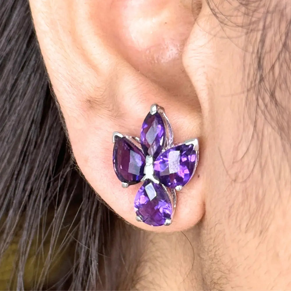 Newly Design Real Amethyst Handmade Stud Earrings Fine Wholesale Jewelry Supplier