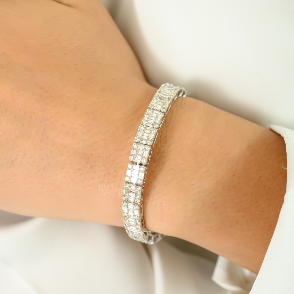 Sparkle Jewelry 14K White Gold Natural Diamond Statement Tennis Bracelet Wedding Accessories