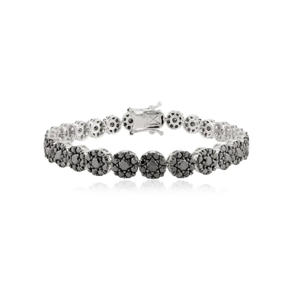 Natural Black Diamond Flower Design Tennis Bracelet 14K White Gold Sparkle Jewelry