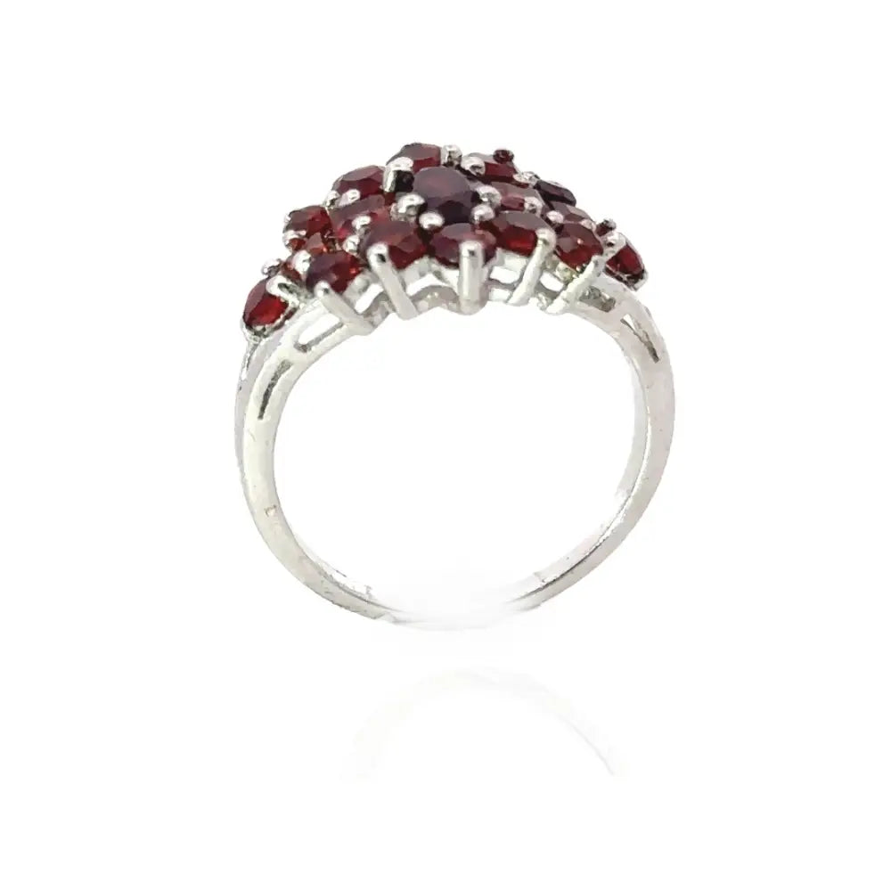 High Grade Natural Garnet Cluster Promise Ring For Women Set In Prong Setting