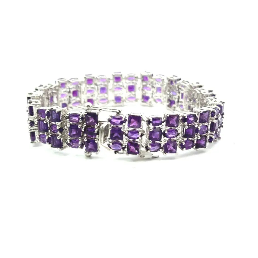Febuary Birthstone Genuine Amethyst Triple Row Tennis Bracelet For Wedding Accessories Luxury & Unique Jewelry