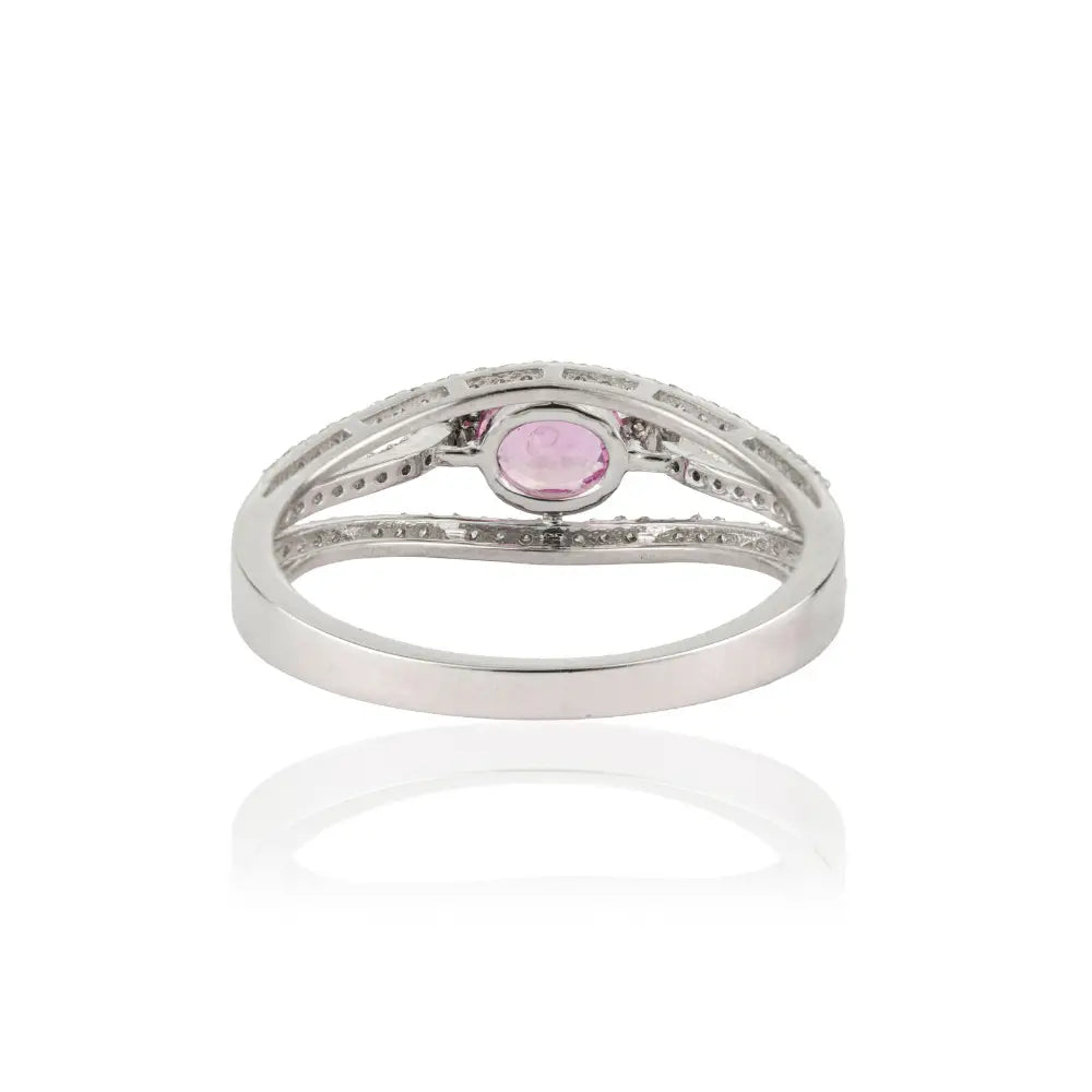 14K Real White Gold Pink Sapphire & Diamond Triple Layer Engagement Ring Custom Jewelry