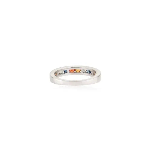2.5 mm Round Cut Multi Sapphire Gemstone Channel Set 925 Sterling Silver Half Eternity Band Ring