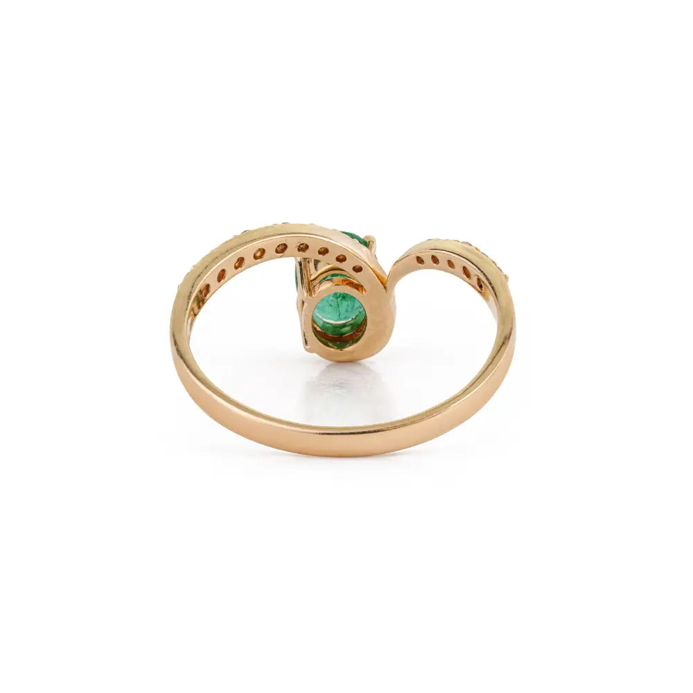 Unique Design Emerald & Diamond Handmade V Shape Chevron Ring Wedding 14K Gold Jewelry