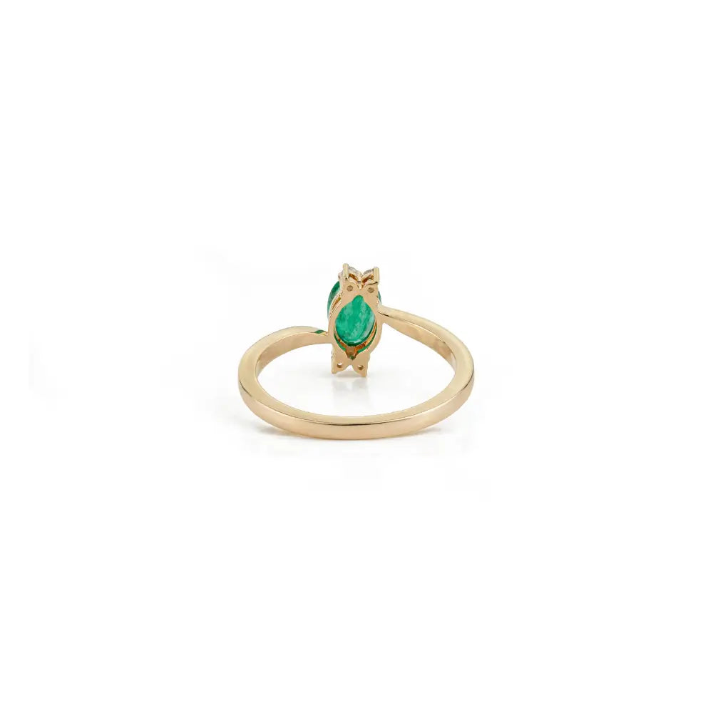 7x5 mm Emerald & Diamond K14 Real Yellow Gold Minimal Gemstone Ring May Birthstone