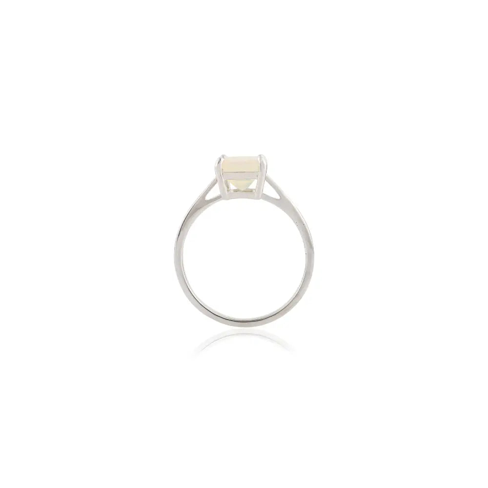 Solid 14K White Gold Octagon Cut Opal Single Stone Ring For Unisex October Birthstone