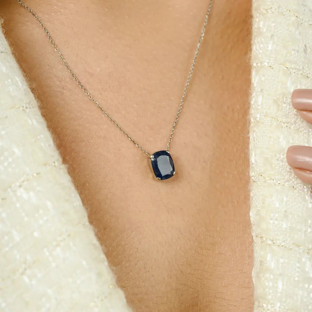 Buy Now K18 White Gold Blue Sapphire Single Stone Pendant Necklace Everyday Jewelry