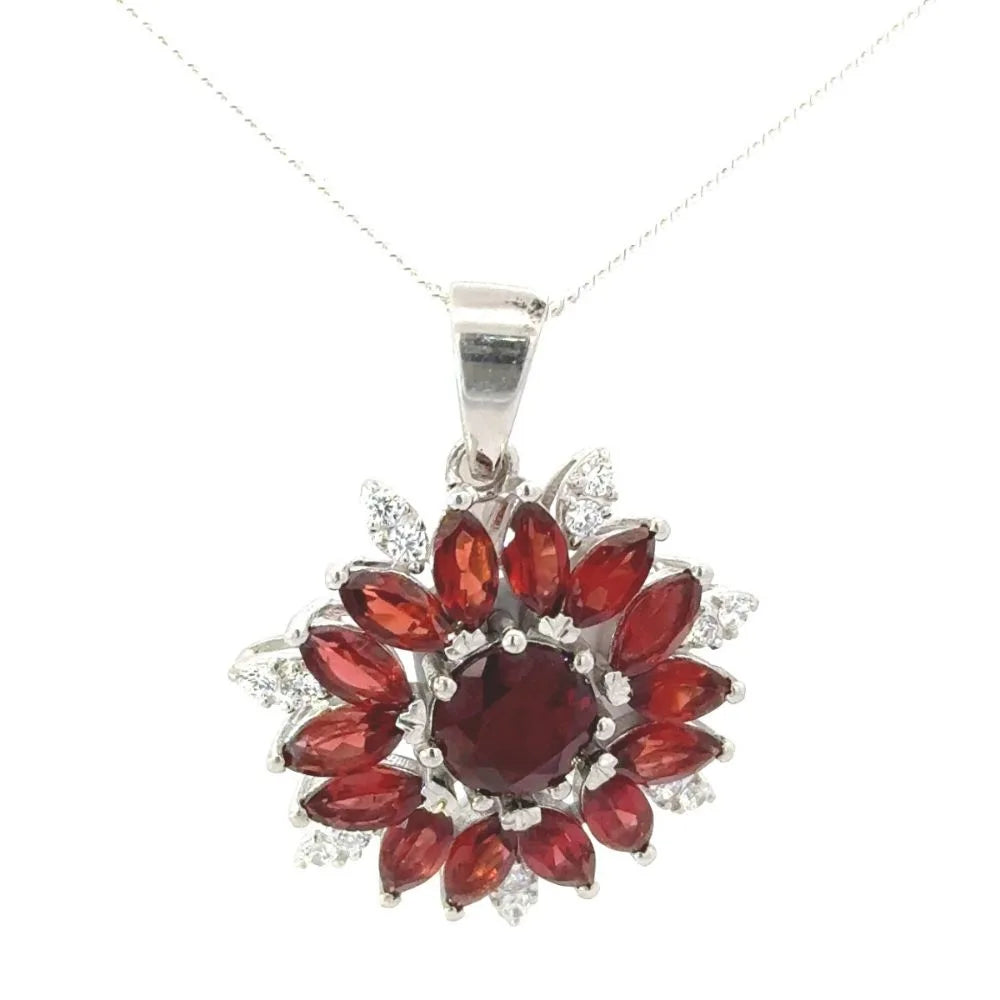 New Arrivals 925 Solid Silver Natural Red Garnet & American Diamond Statement Pendant