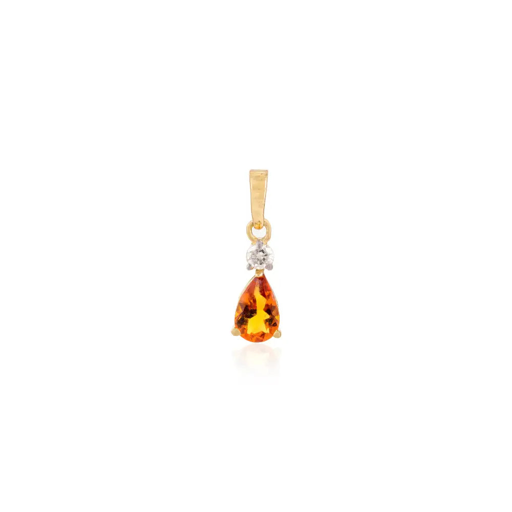Ring Earrings & Pendant Citrine & Diamond 3 Pcs Combo Jewelry Set Solid Yellow Gold