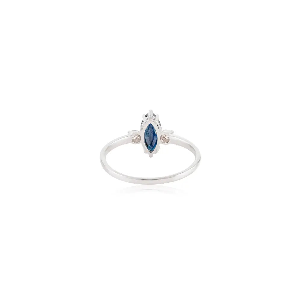 K14 White Gold Marquise Blue Sapphire & Round Diamond Engagement Ring Custom Jewelry