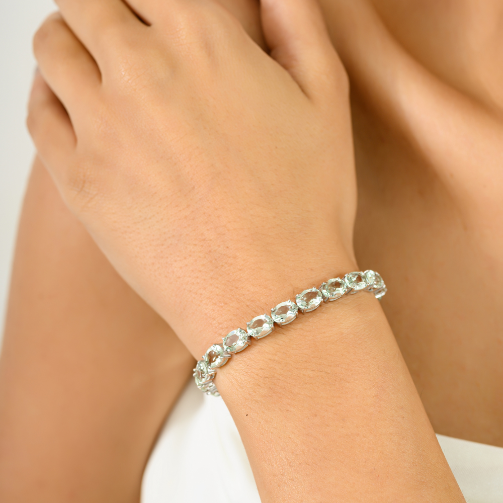 Semi Precious Gemstone Jewelry Handmade Real Green Amethyst Statement Bracelet For Women