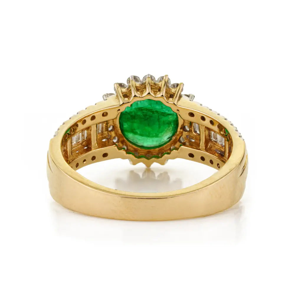 Statement Emerald & Diamond 14K Real Yellow Gold Wedding Band Ring New Arrivals Jewelry