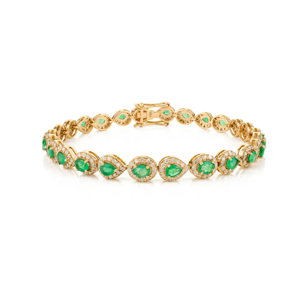Custom Zambian Emerald & Diamond Stack Tennis Bracelet Wholesale 14K Yellow Gold Jewelry