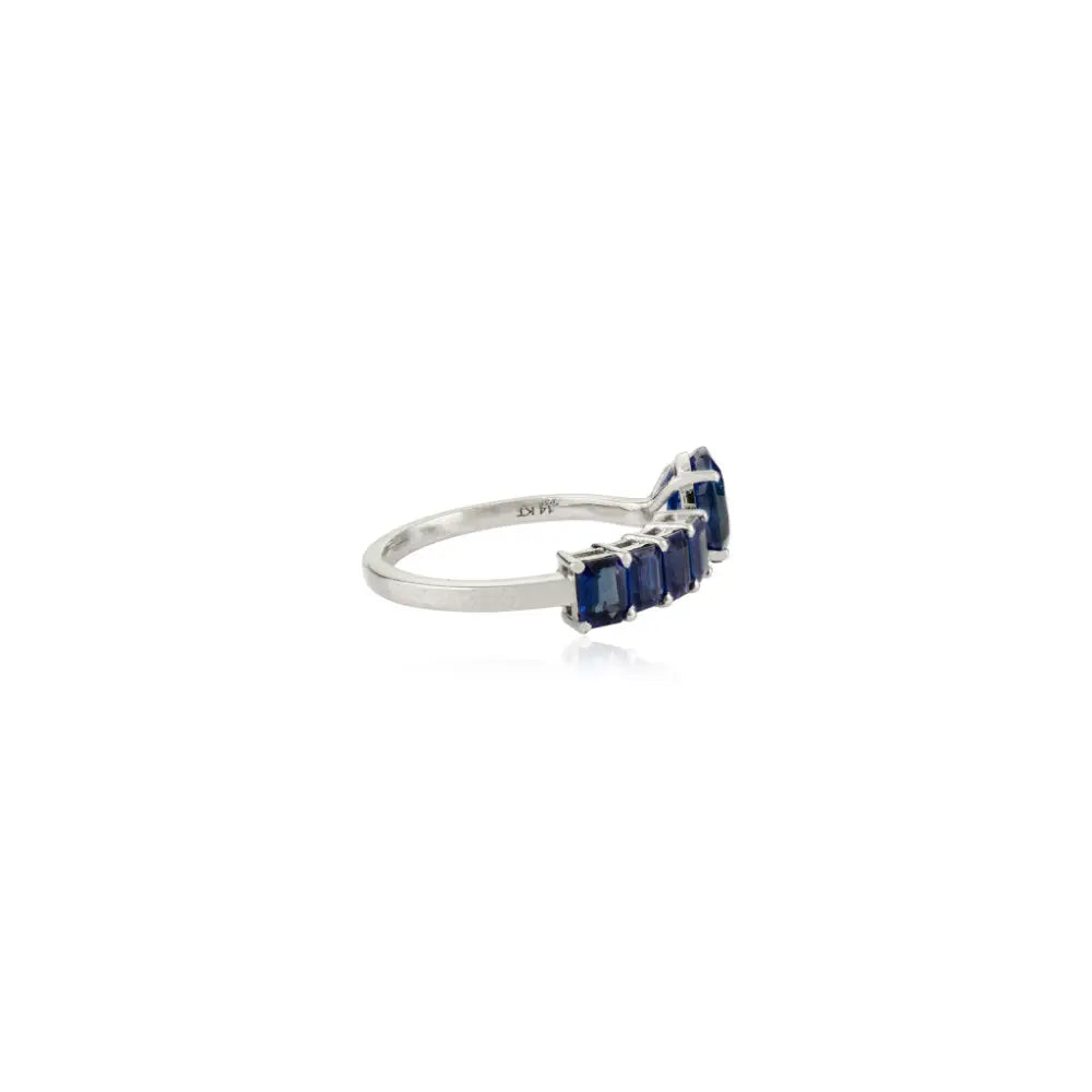 Latest Design Handmade Blue Sapphire Real K14 White Gold Open Ended Ring Unisex
