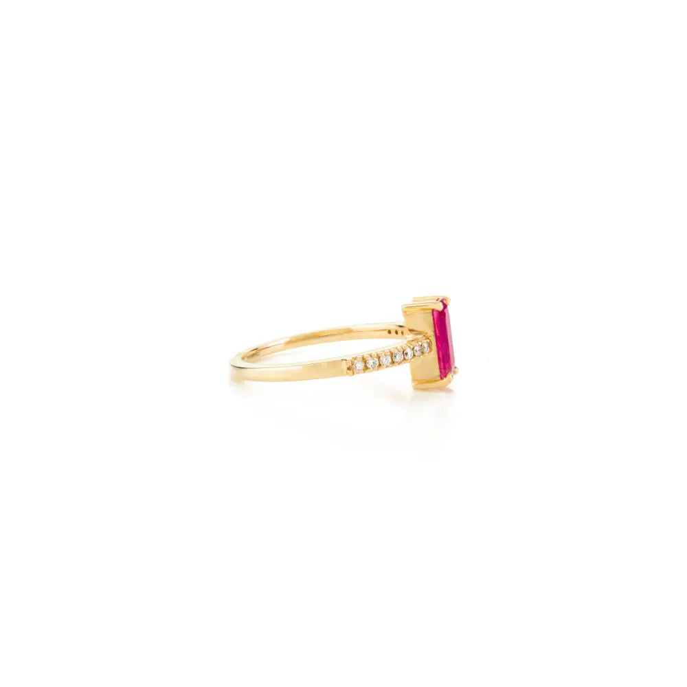 100% Genuine Prong Setting Ruby & Diamond Gemstone Ring Trending 14K Yellow Gold Jewelry