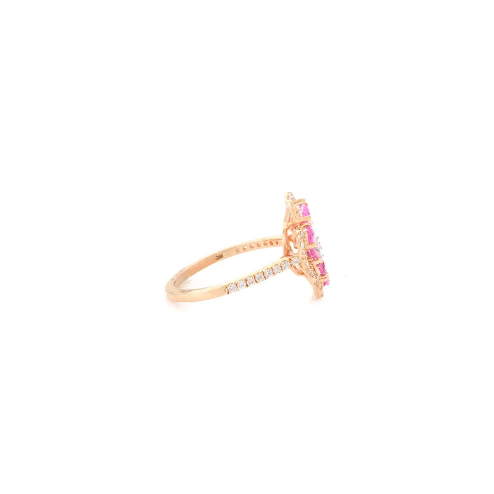 Vibrant Pink Sapphire & Diamond Flower Cocktail Ring K18 Rose Gold Trending Jewelry
