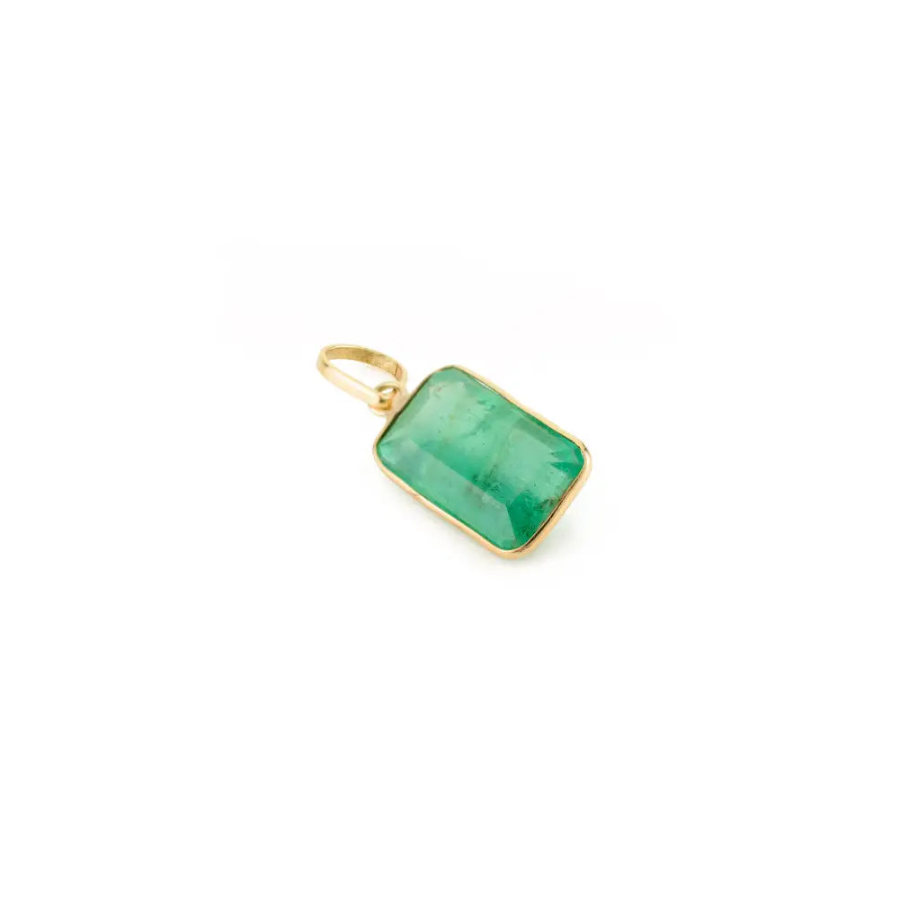 Natural Emerald 14K Solid Yellow Gold Single Stone Pendant Stackable Jewelry For Daily Wear