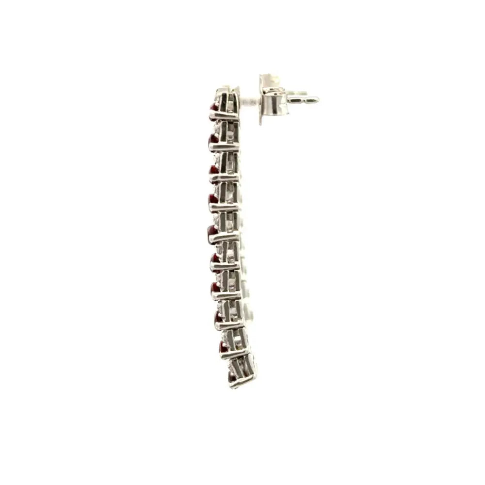 Anniversary Gift 925 Sterling Silver Garnet & American Diamond Straight Dangle Earrings