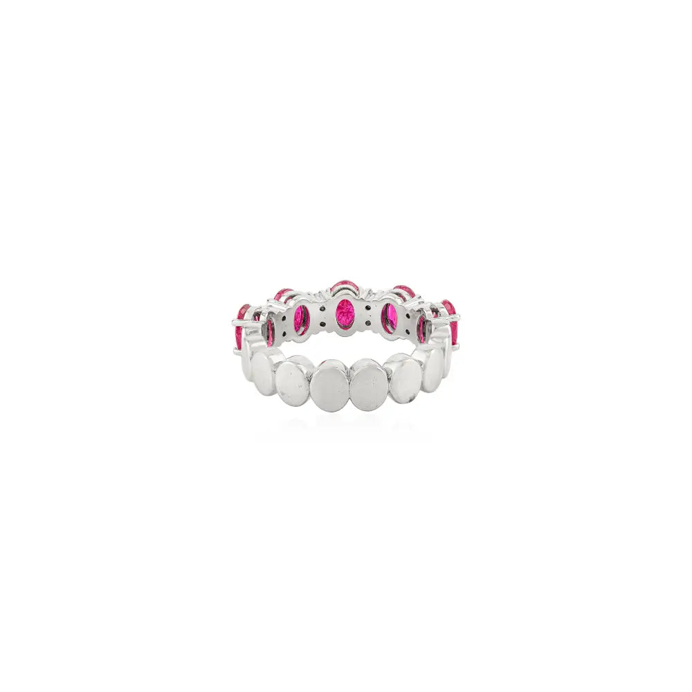 100% Genuine Ruby & Diamond Half Eternity Band Ring Fine 14K Real Gold Jewelry