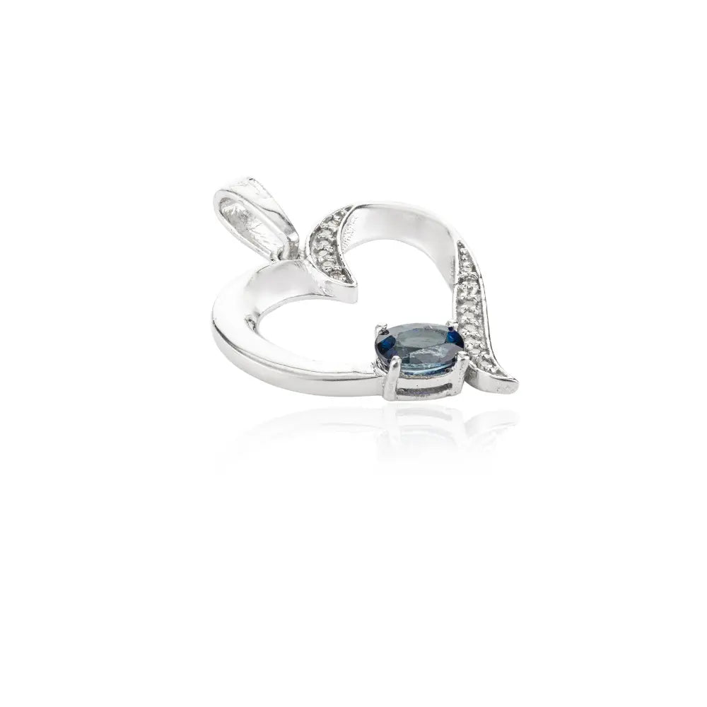 High Grade Jewelry September Birthstone Sapphire & American Diamond Heart Shape Pendant For Women's