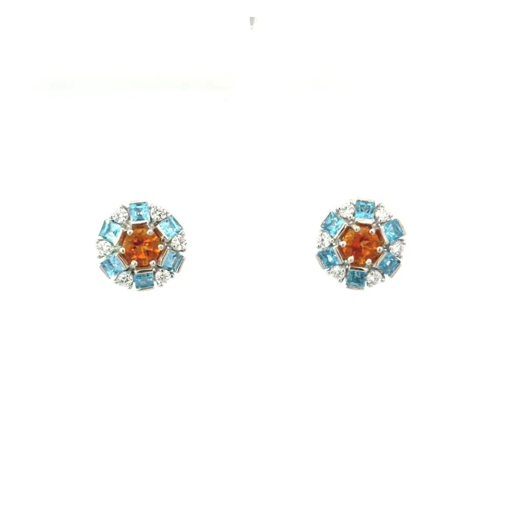 High Grade Jewelry Blue Topaz Citrine & American Diamond Round Stud Earrings Factory Price