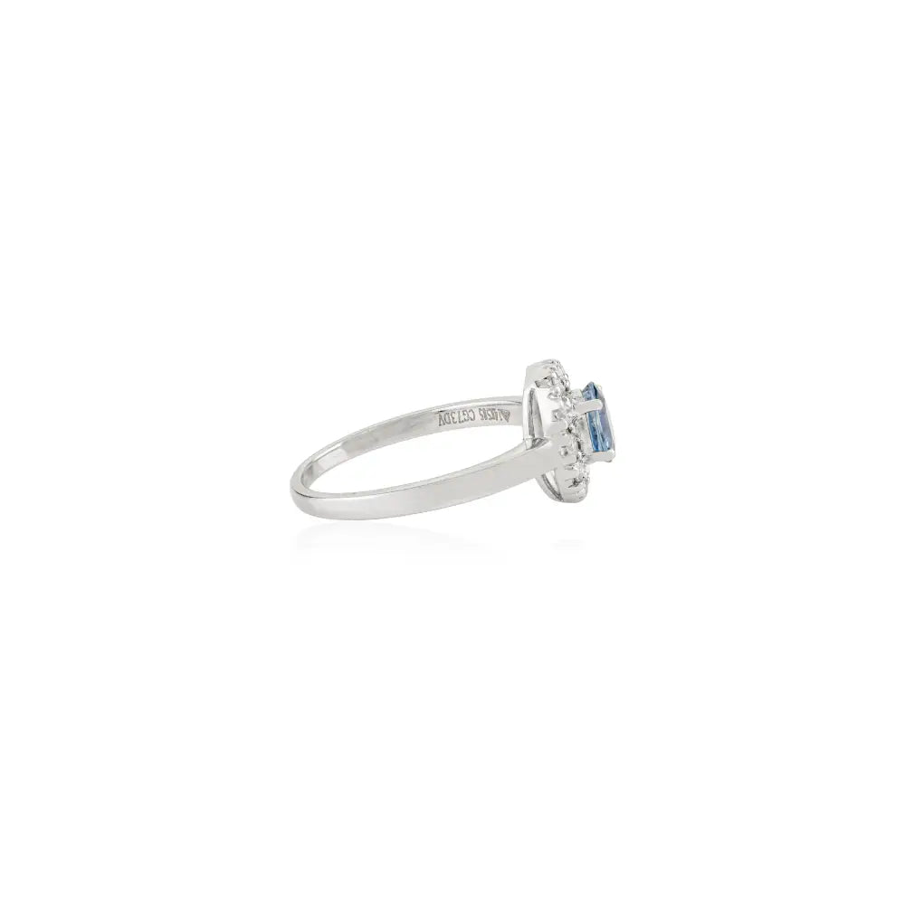 Explore Blue Sapphire & Diamond 14K Solid White Gold Halo Ring Handmade Fine Jewelry