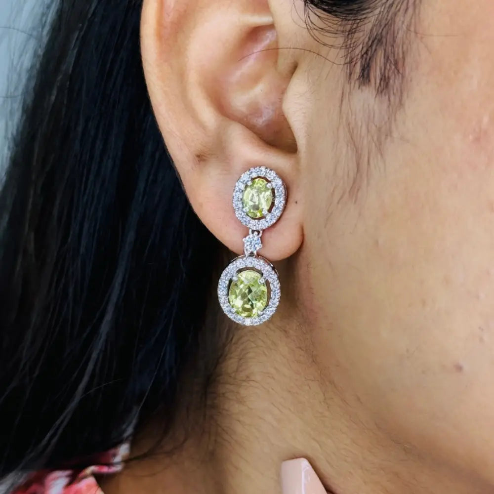 August Birthstone Peridot & American Diamond Drop Earrings For Wedding Custom Made Jewelry
