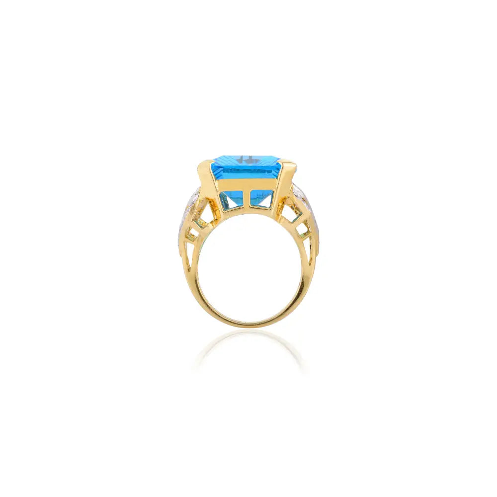 Unique Design Fine Blue Topaz & Diamond Statement Chunky Ring Wholesale Custom Jewelry