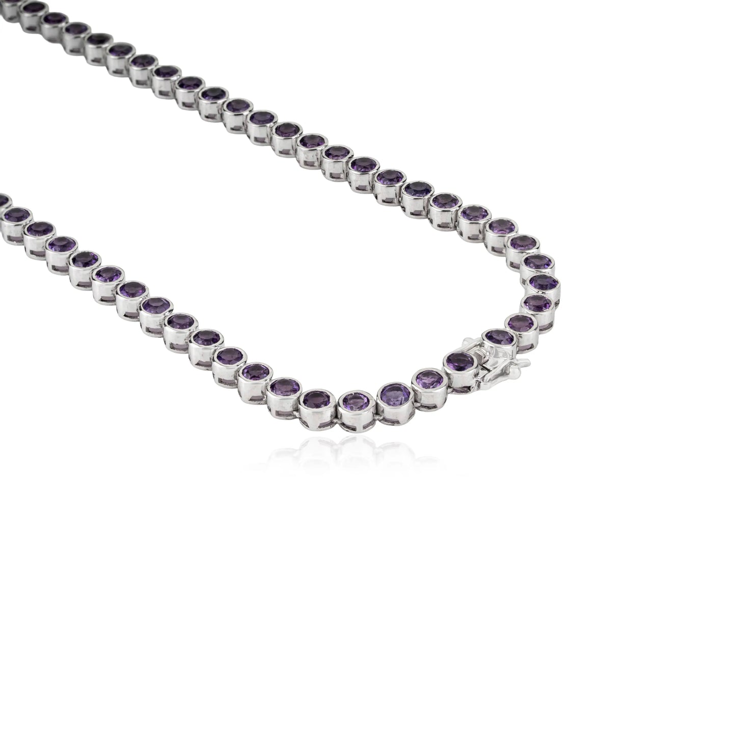 Trendy 925 Sterling Silver Round Shape Natural Amethyst Gemstone Tennis Necklace For Women