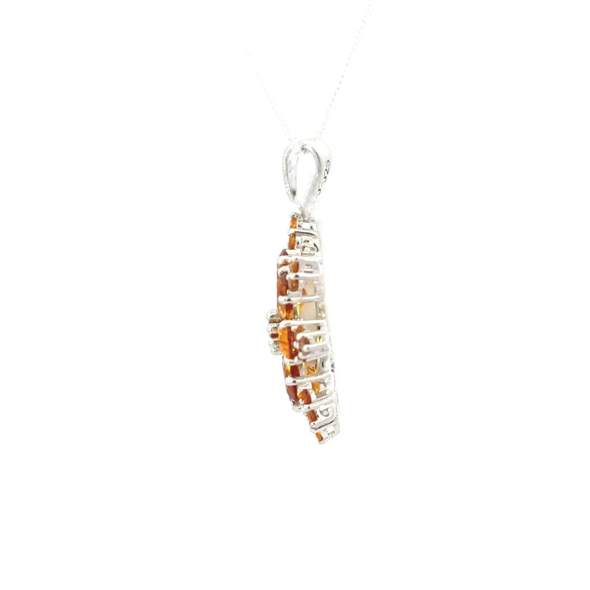 925 Solid Silver Fine Jewelry Genuine Pear & Round Shape Citrine Gemstone Flower Pendant