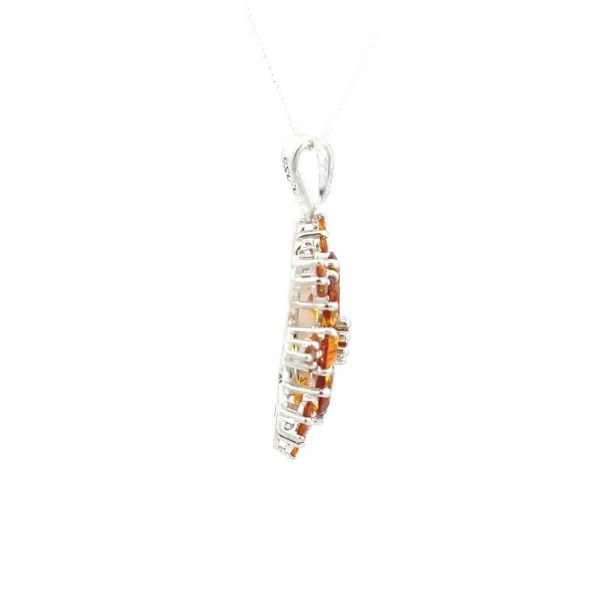 925 Solid Silver Fine Jewelry Genuine Pear & Round Shape Citrine Gemstone Flower Pendant