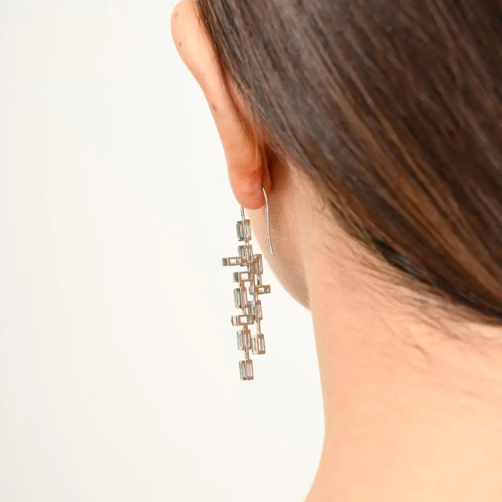 Baguette Cut Aquamarine Chandelier Dangle Earrings in 18k White Gold