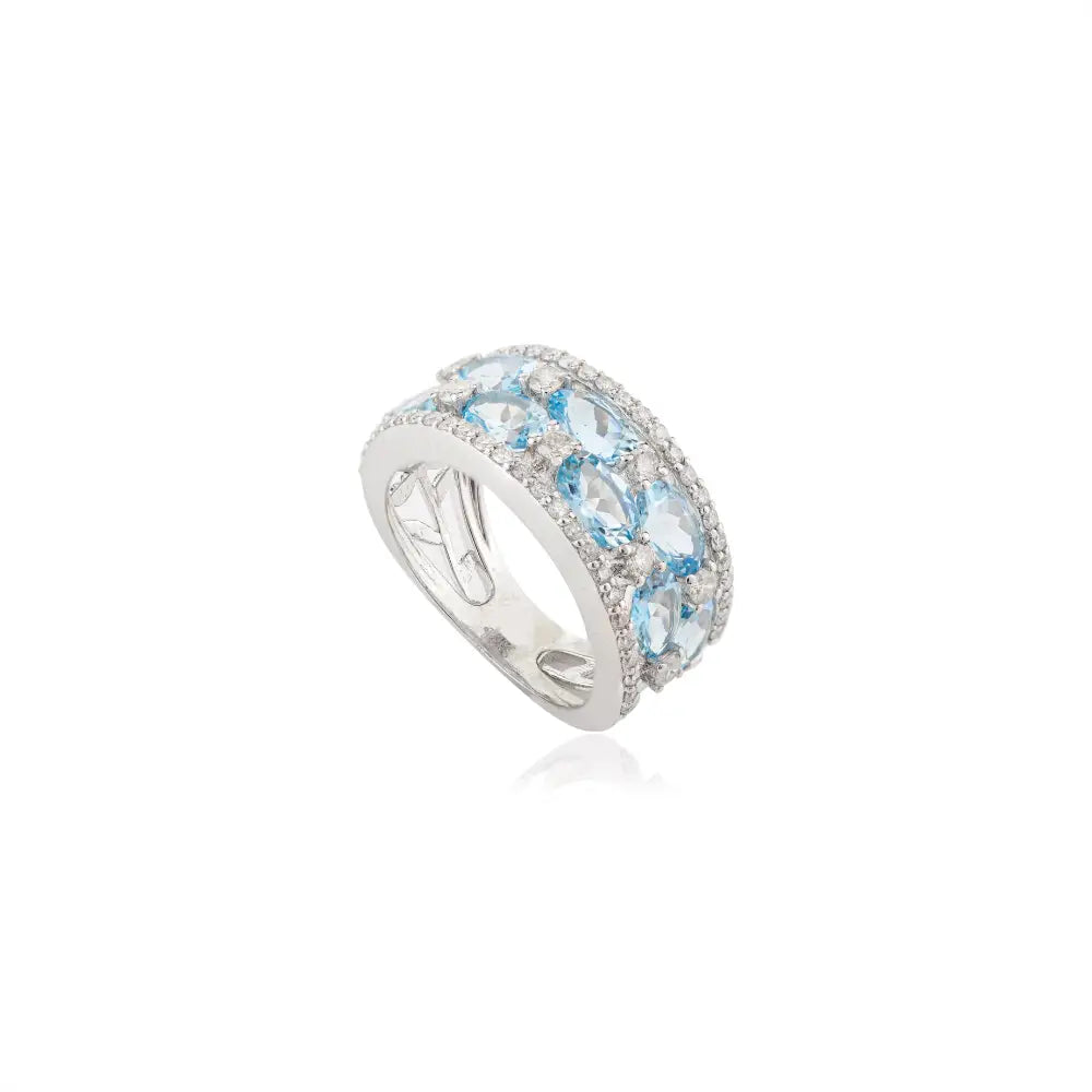 Aquamarine & Diamond Wedding Women Ring in 14k White Gold
