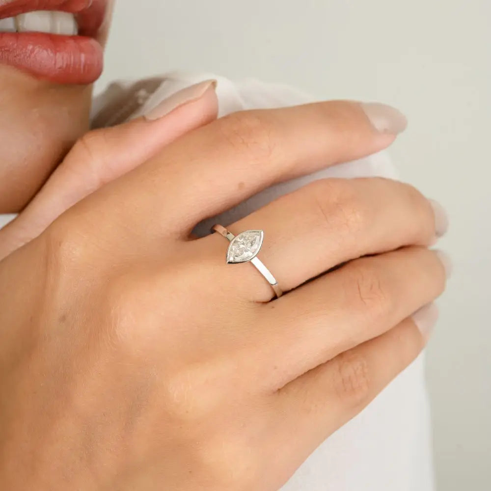 Marquise Cut Diamond Everyday Solitaire Ring in 18k White Gold