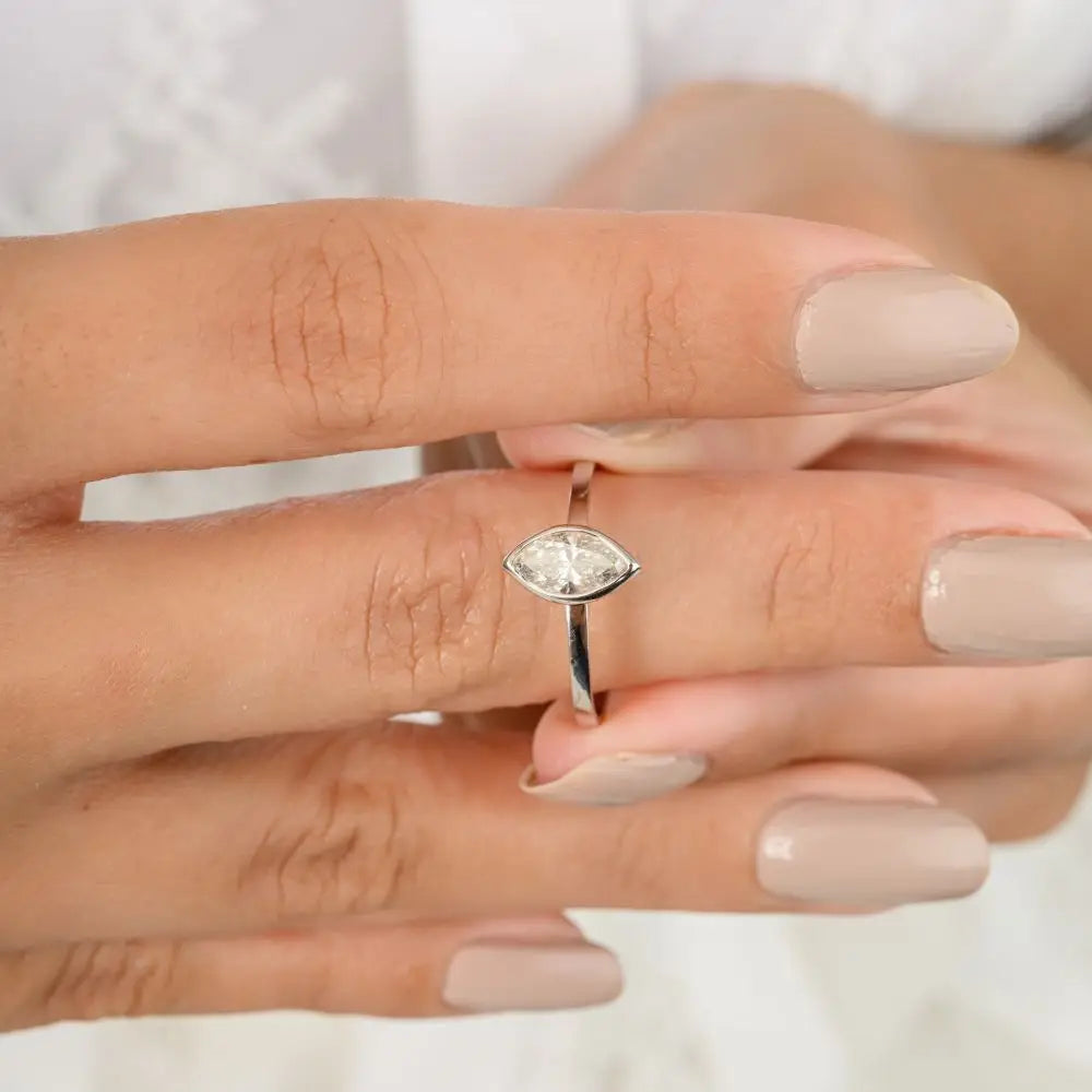 Marquise Cut Diamond Everyday Solitaire Ring in 18k White Gold