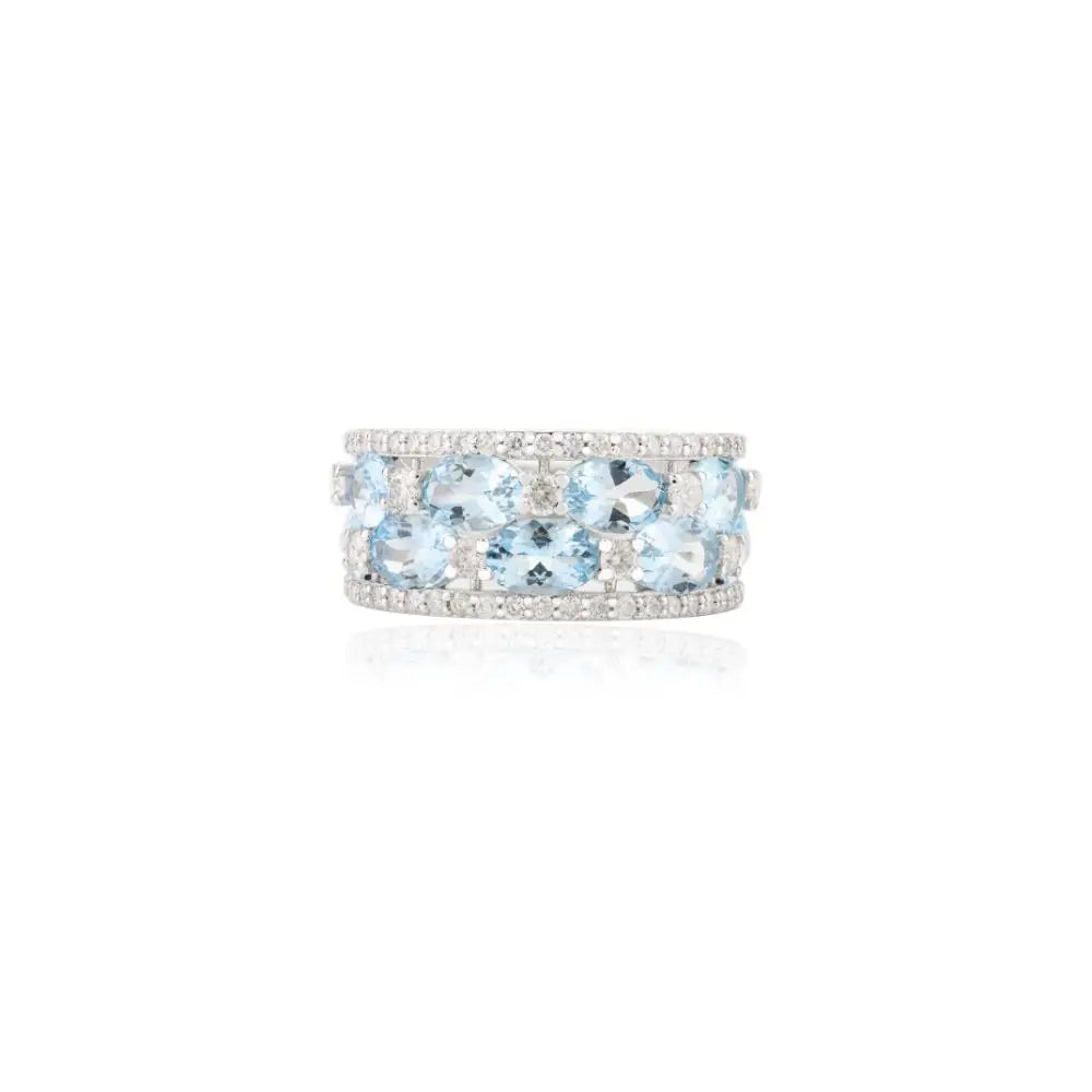 Aquamarine & Diamond Wedding Women Ring in 14k White Gold