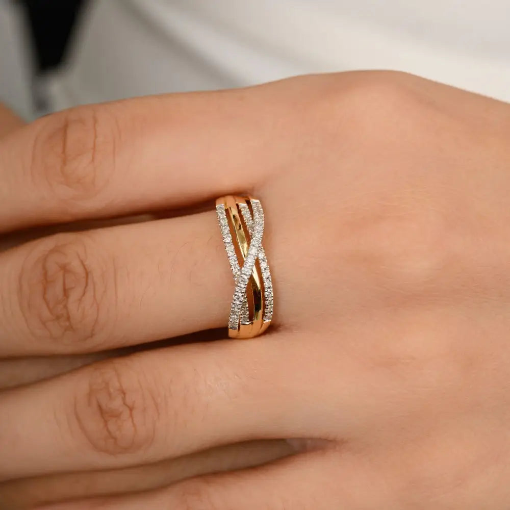 100% Authentic Real Crossover Diamond Engagement Ring Jewelry