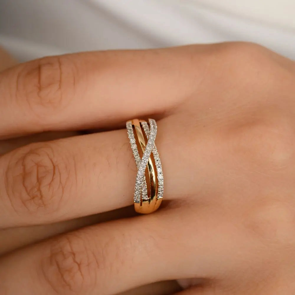 100% Authentic Real Crossover Diamond Engagement Ring Jewelry