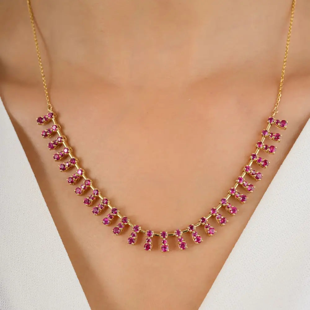 High Quality Natural Round Cut Ruby Choker Necklace in 14k Yellow Gold