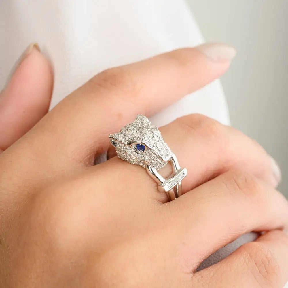 Statement Natural Blue Sapphire & Diamond Panther Cocktail Ring